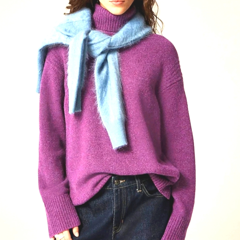 J. Crew Sangria Purple Soft Yarn Oversized Turtleneck Sweater Size Medium